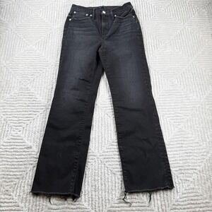J Crew Jeans Womens 25 Black High Rise Straight Raw Hem Cropped Stretch Denim